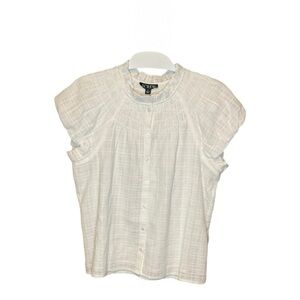J Crew Smocked Neck Textured Top Gauze S White